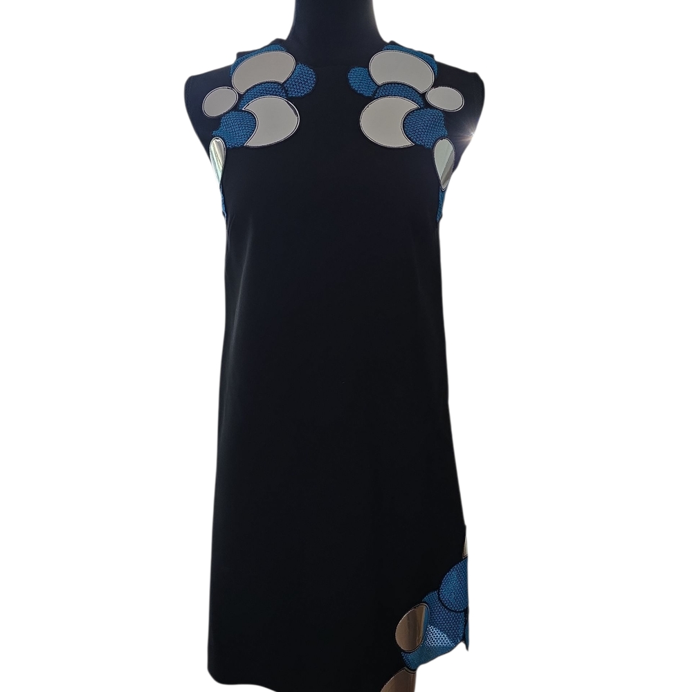 Christopher Kane Arcadia Black Mini Dress with Blue and Silver Mirror Details